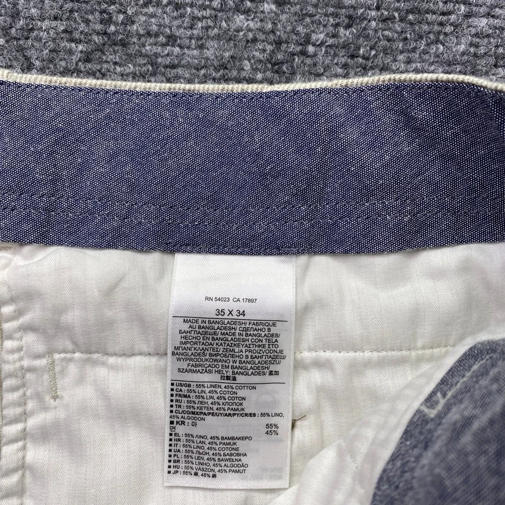 Banana Republic Mens Sz 35 Linen Cotton Pinstripe Pants Cream Tan Straight Leg
